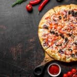 seafood pizza with a crispy crust