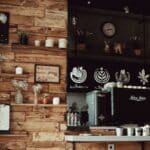 coffee shop with rustic background and expresso machines